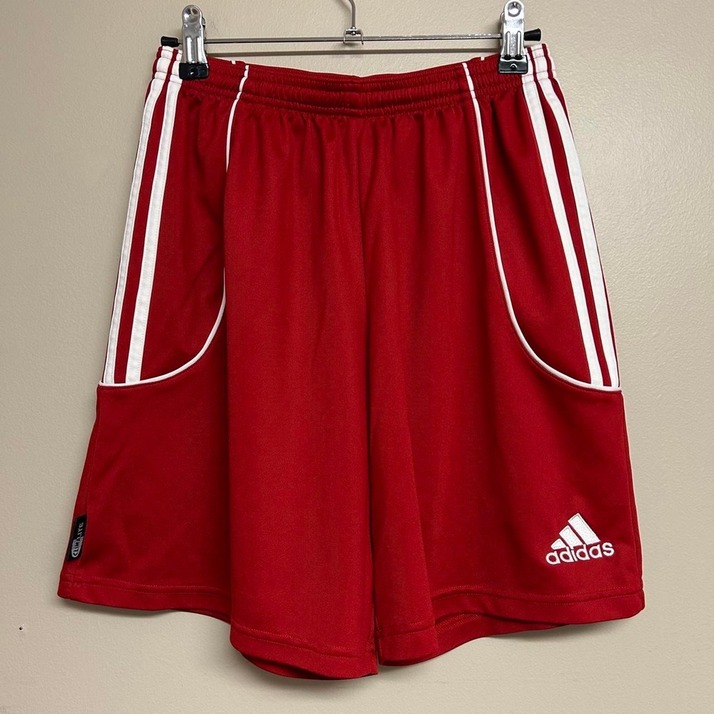 Adidas Red Striped Baggy Athletic Shorts Mens Medium Y2K Climalite Blockcore